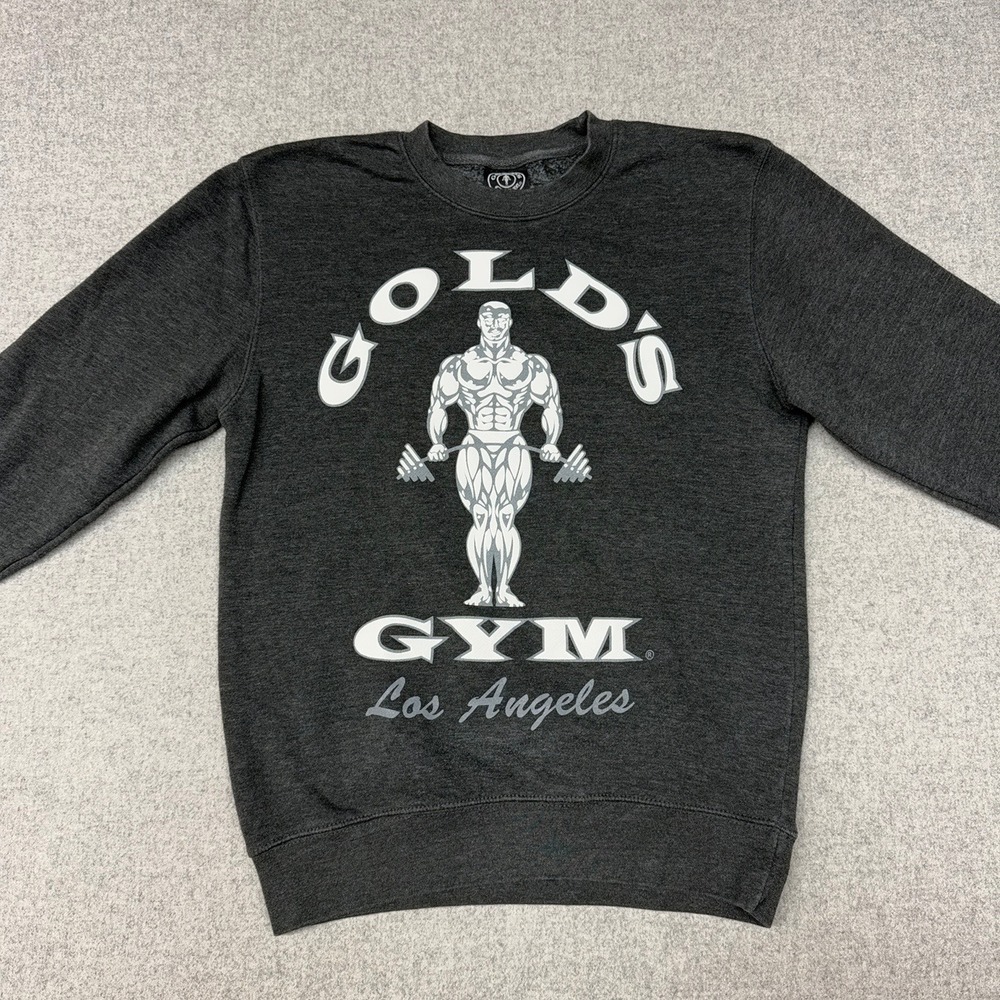 Gold's Gym Sweatshirt Size L Gray Los Angeles Bodybuilding Graphic Crewneck 2303